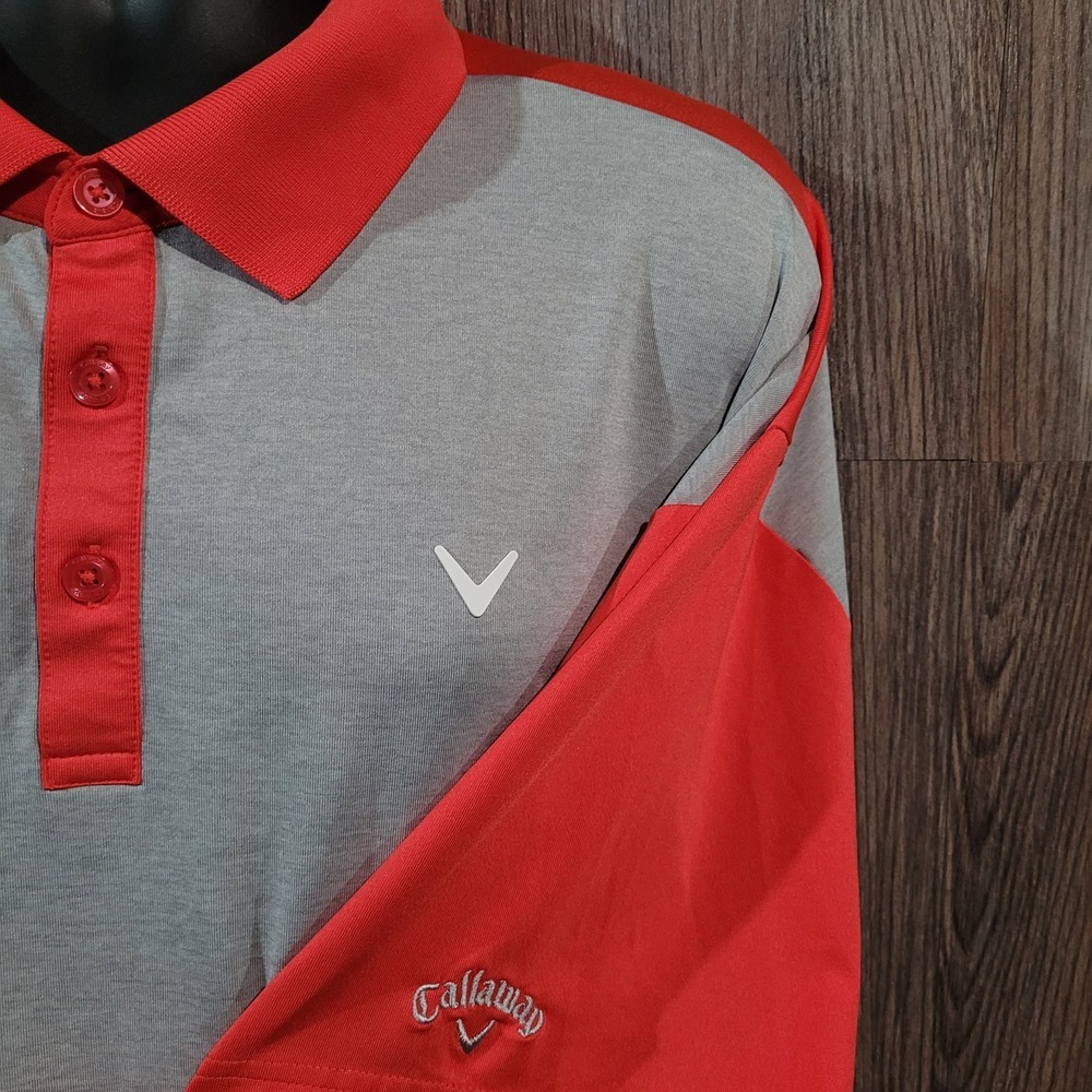 Callaway 2XLT Golf Polo Opti-Dry Gray/Coral Orange Colorblock Activewear SS